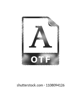 Open type file format icon in halftone style. Black and white monochrome vector illustration.