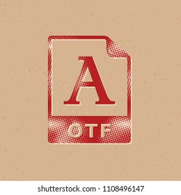 Open type file format icon in halftone style. Grunge background vector illustration.