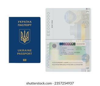 Open Ukrainian biometric passport template isolated on a white background. Document. Vector illustration. Ukraine