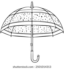 Open umbrella. Autumn, spring protecting accessories. Rainy weather season parasol. Vector illustration in hand drawn sketch doodle style. Line art isolated on white for coloring book, print