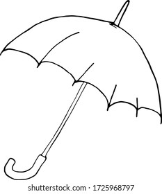 Open umbrella black and white vector outline illustration for the design of coloring books, cards, badges, icons.