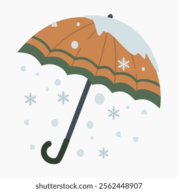 Open umbrella covered with snow vector illustration isolated on white background	