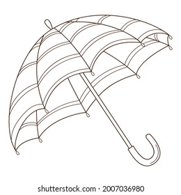 Open umbrella. Design element with outline. Autumn theme. Doodle, hand-drawn. Flat design. Black white vector illustration. Isolated on a white background