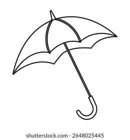 Open umbrella doodle outline. Autumn weather accessory for coloring book