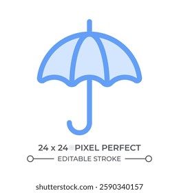 Open umbrella duotone color ui icon. Accessory protecting from rainy weather. Insurance and coverage concept. Isolated vector illustration. Web design user interface element, pixel perfect