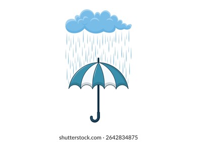 Open umbrella with falling droplets, vector cartoon artwork in soft pastel tones, flat design suitable for weather icons, nursery prints, and decorative backgrounds

