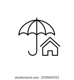 Open umbrella and house. Secure living space. Comprehensive home coverage. Family insurance. Pixel perfect vector icon