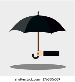 Open umbrella in human hand. A helping hand. Vector illustration.