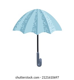 Open umbrella icon. Parasol with handle for rainy weather protection. Autumn accessory, protecting from rain. Flat vector illustration isolated on white background.