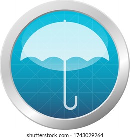 Open umbrella icon rainy weather protection isolated on light blue shiny circle frame button vector illustration
