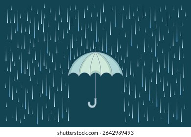 Open umbrella in light rain, flat cartoon vector illustration with soft colors for children’s design, nursery art, educational visuals, and weather themes


