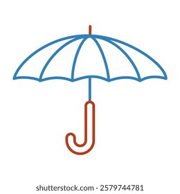 An open umbrella. Line vector illustration isolated on white background.