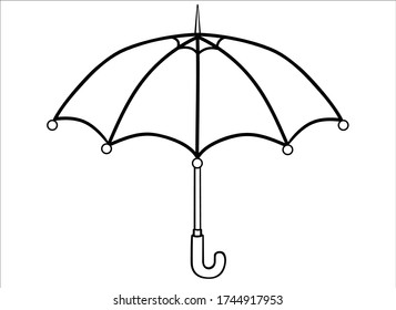 Open umbrella - linear vector illustration for coloring. Umbrella side view - logo or icon. Outline. Hand drawing.