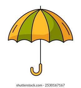 Open umbrella, protect from rainy weather in autumn, summer, spring. Vector flat simple element, color illustration. For logo, sticker, print, web design, scrapbooking