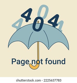 Open umbrella with rain from 404 error. Illustration for the site Page not found. Vector illustration