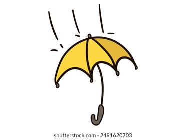 Open umbrella in the rain colored doodle vector illustration. Isolated on white background