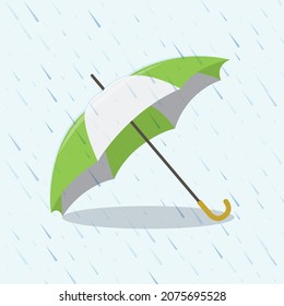 open Umbrella with rain drops. Flat icon isolated. Vector illustration. Rain protection symbol. Rainy weather sign. Happy mood, luck, safety