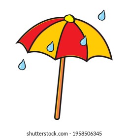 Open  umbrella and rain, isolated object, vector colored illustration