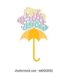 open umbrella in the rain . raindrops in the shape of clouds. vector illustration isolated from background