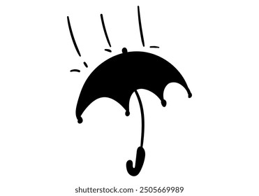 Open umbrella in the rain silhouette vector illustration. Isolated on white background