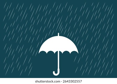 Open umbrella in rain with water drops, cartoon vector pastel illustration for weather backgrounds, baby themes, and nursery design
