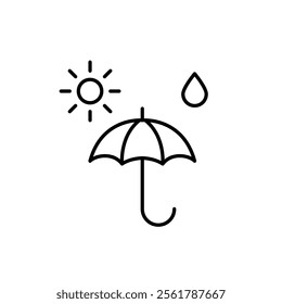 Open umbrella with raindrop and sun. Life insurance and coverage for all situations. Security and weather protection. Pixel perfect vector icon