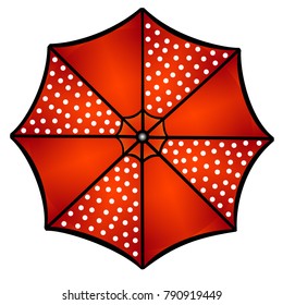 Open umbrella top view. Red polka dot umbrella - full color vector illustration.