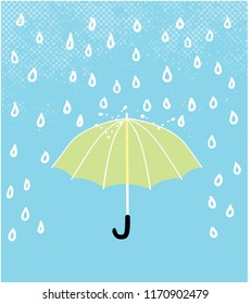 Open umbrella under fall rain. Autumn Raining poster vector illustration.