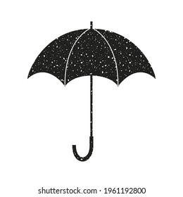 Open umbrella vector icon Isolated on white background. Aged grunge illustration.