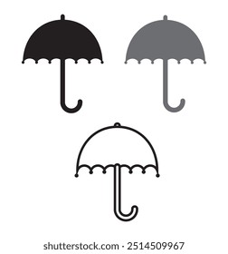 Open umbrella vector icon set .