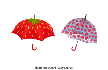 Open Umbrella as Waterproof Protective Accessory for Rainy Weather Vector Set