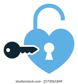 Open Unlock Heart Icon Vector, featuring a heart with a keyhole and an open key, symbolizing love, trust, openness, and emotional connection. Perfect for relationships and romance themes.