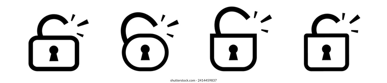 Open unlock lock padlock line minimalistic icon. Access password unsecured symbol