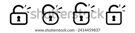 Open unlock lock padlock line minimalistic icon. Access password unsecured symbol