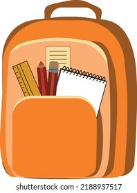 Open vector bag with school stationery and suplies. Back to school illustration