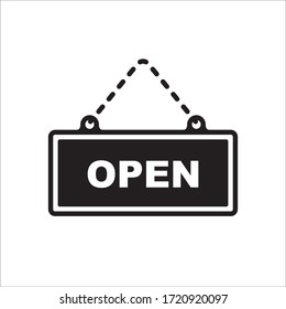 Open vector icon. Open flat sign design. Open signboard symbol pictogram. Illustration of nameplate icon 
