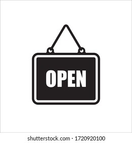 Open vector icon. Open flat sign design. Open signboard symbol pictogram. Illustration of nameplate icon 