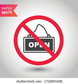 Icono de vector abierto. Abrir diseño de señas planas. Abrir el pictograma del símbolo de la placa de señalización. Ilustración del icono de la placa de nombre. Advertencia prohibida, precaución, atención, restricción