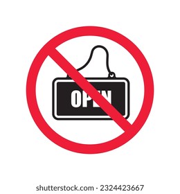 Open vector icon. Open flat sign design. Open signboard symbol pictogram. Illustration of nameplate icon. Forbidden Prohibited Warning, caution, attention, restriction