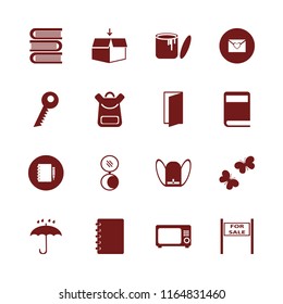 open vector icons set. with open box, umbrella, books and notebook pencil in set