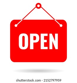 Open vector sign isolated on white background, hanging open signboard