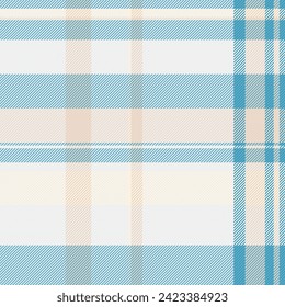 Open vector tartan seamless, age fabric textile background. Volume plaid check pattern texture in white and cyan colors.