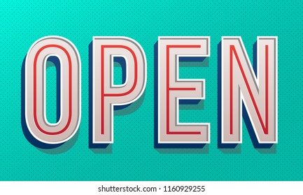 Open vector text, entrance is available. Vector illustration.