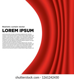 Open view of realistic red curtain. Vector illustration.