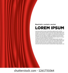 Open view of realistic red curtain. Vector illustration.