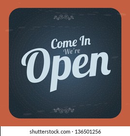 Open vintage label over blue and orange background vector illustration