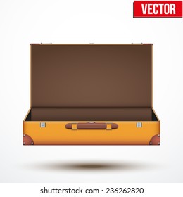 Open Vintage leather travel Suitcase. Vector Illustration isolated on white background.