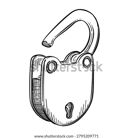 open vintage padlock vector line art hand drawn illustration