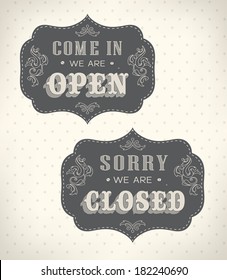 Open Vintage retro signs  vector illustration