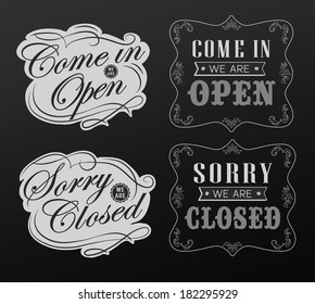 Open Vintage retro signs  vector illustration